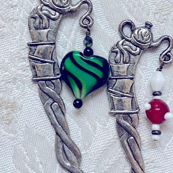 Set of Two Tea Party Bookmarks With Dangling Glass Charm - Picture 3 of 3